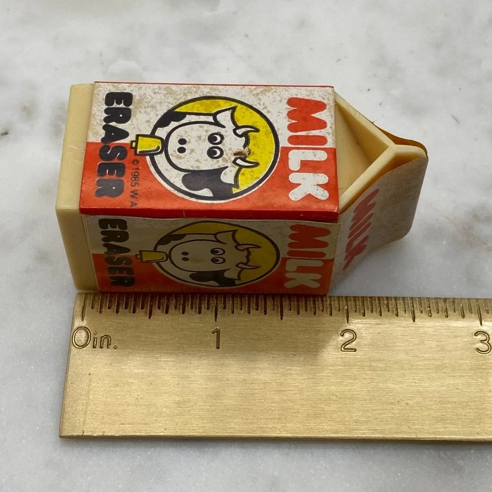 Vintage Orange Juice Carton PENCIL SHARPENER & MILK ERASER 1985 Taiwan Novelty
